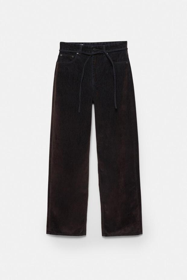 Kemerli orta bel bol paça jean - 8