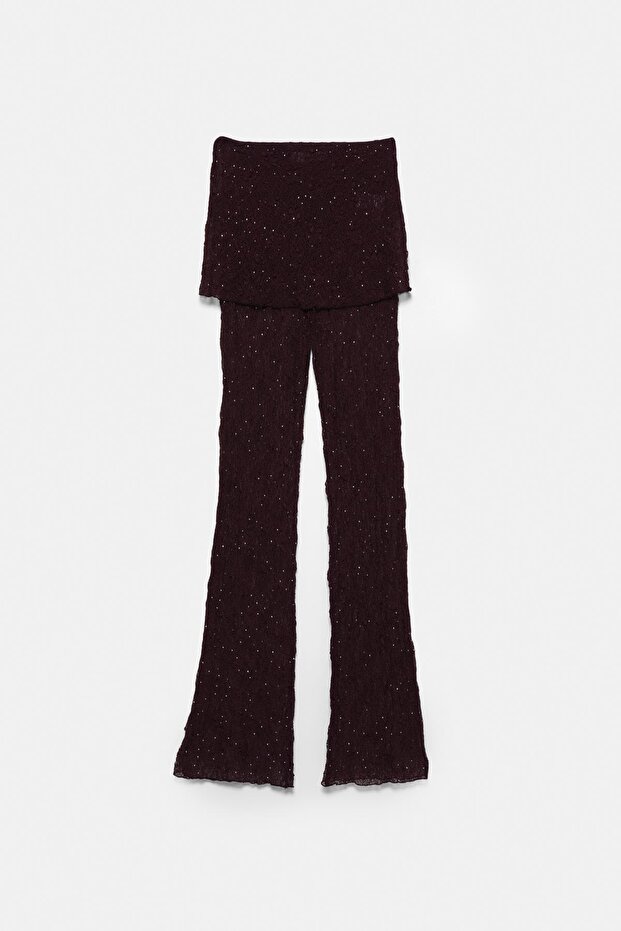 Dantel taşlı bel detaylı pantolon - 6