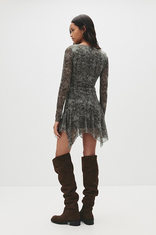 Asimetrik kısa paisley elbise - 4