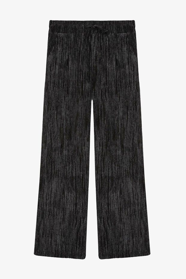 Women's Black Elastic Waist Trousers 26Kpnt01183-Black