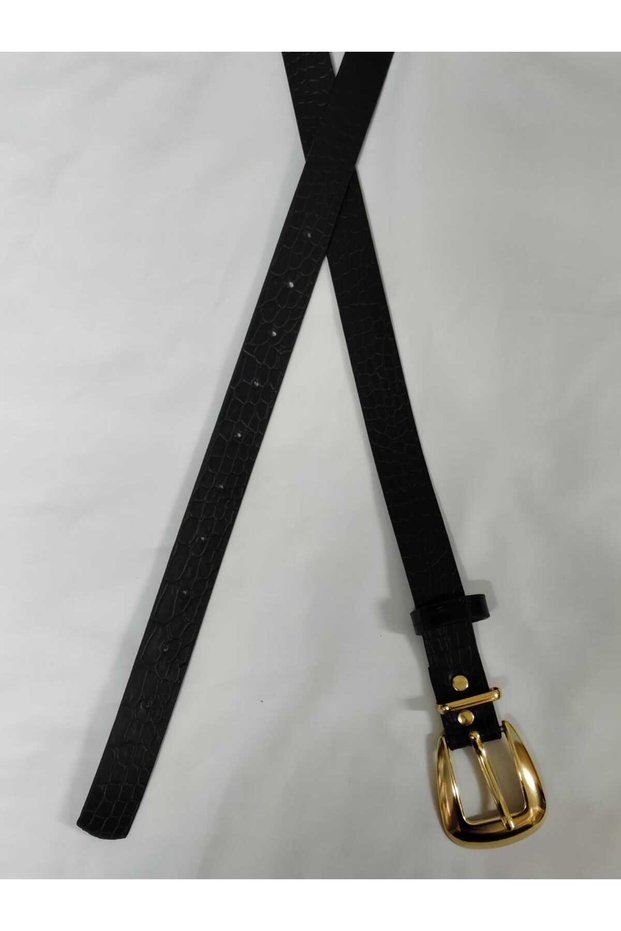 Classic women's belt with gold buckle - slim fit trouser belt, dress belt, shirt belt
