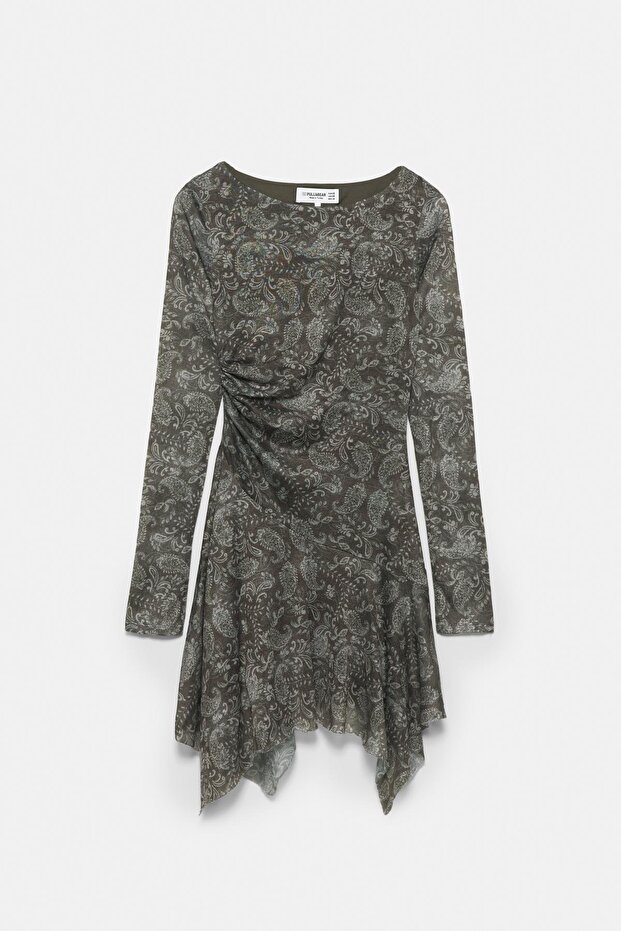 Asimetrik kısa paisley elbise - 6