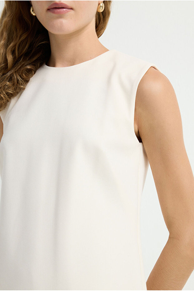 Ekru Düz Elbise - 2