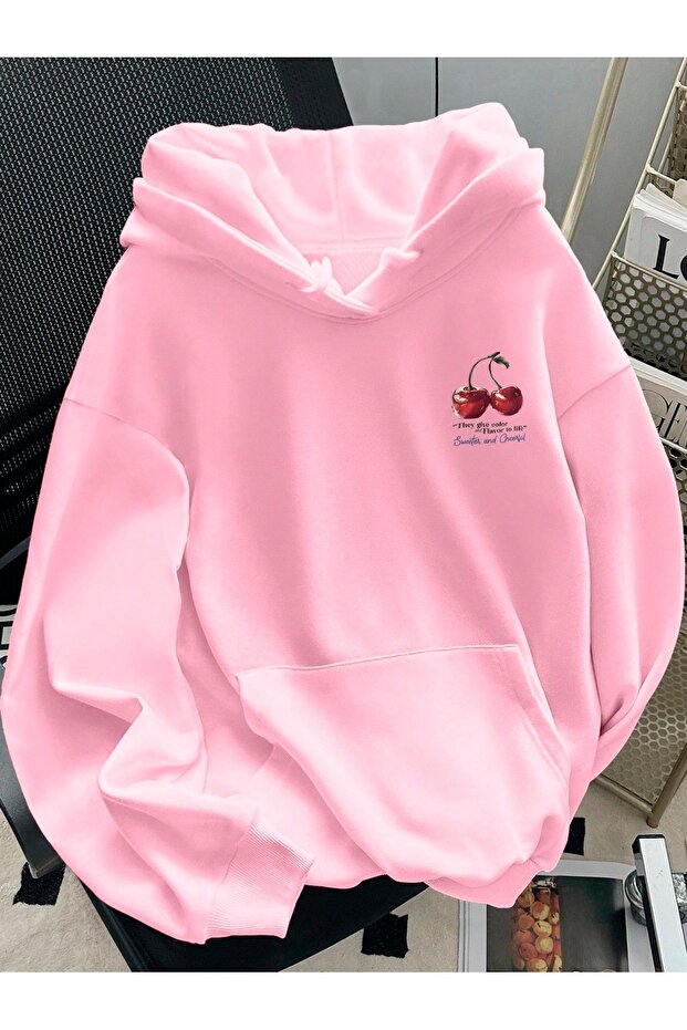 - سترة نسائية مطبوعة بنقش الكرز مصنوعة من قماش عالي الجودة بثلاث خيوط وقصة كبيرة الحجم