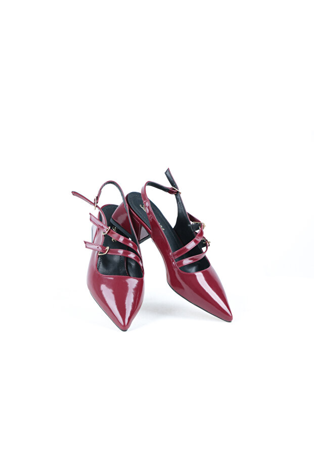 S.P 4 cm Open Back Pointed Toe Patent Leather Women's Shoes