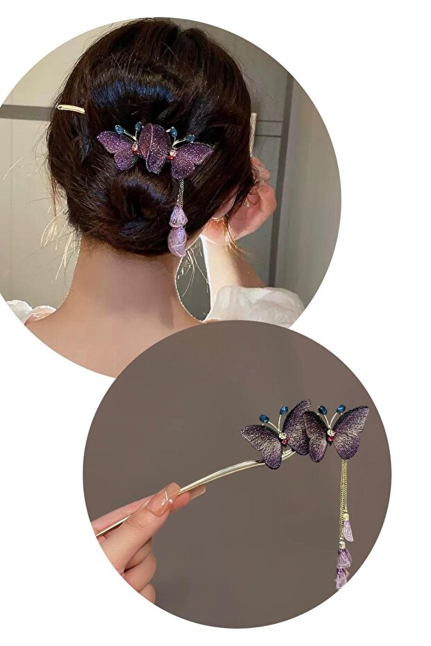 Gold Color Butterfly Figured Bun Hairpin