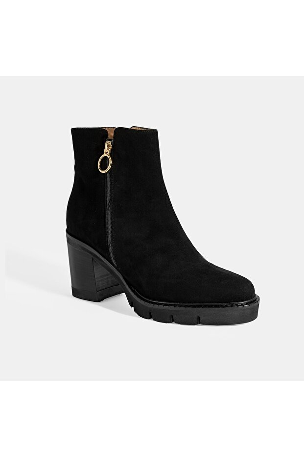 Luca Grossi Kadın Siyah Fermuarlı Kalın Topuklu Süet Bot - 3