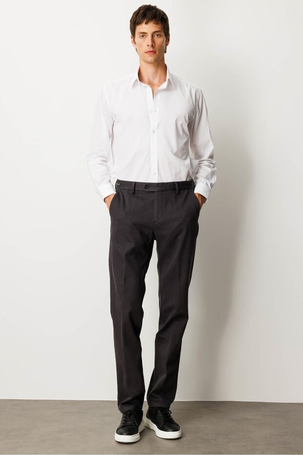 Men's Elastic Waist Side Pocket Cotton Trousers Antra