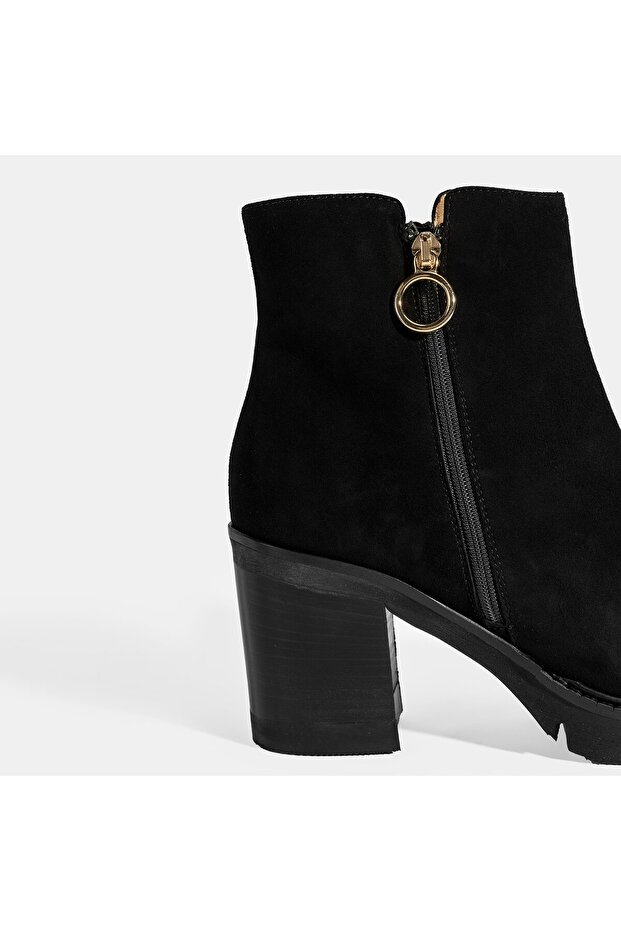 Luca Grossi Kadın Siyah Fermuarlı Kalın Topuklu Süet Bot - 4