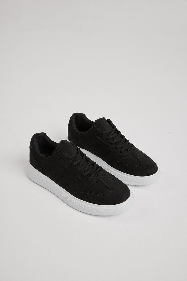 Men's Black and White Thick Faylon Light Sole Lace-Up Sports Shoes