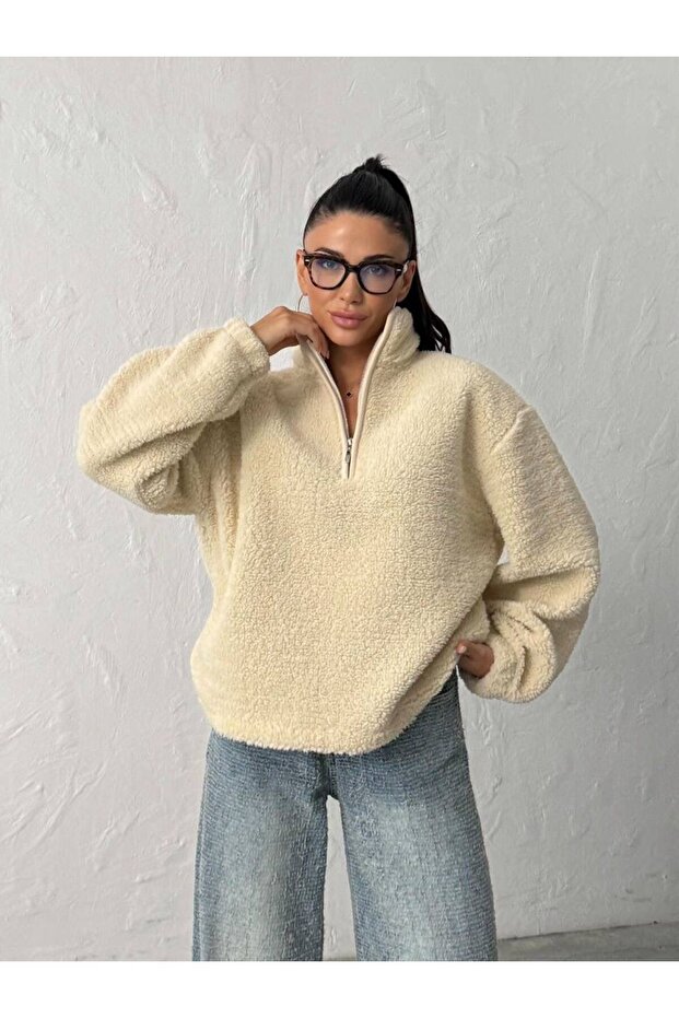 KAPÜŞONLU PELÜŞ SWEATSHIRT - 1