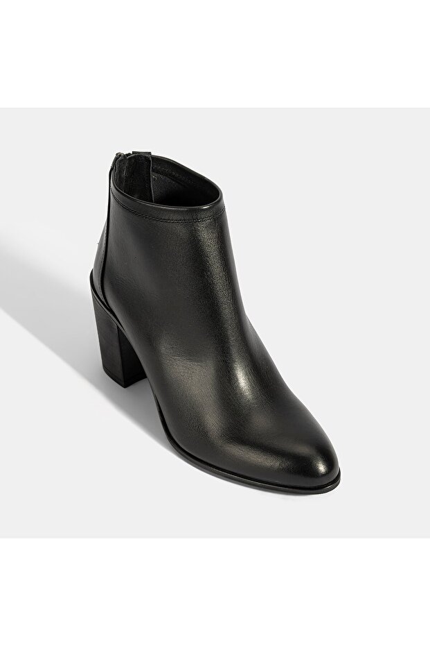 Kadın Siyah Kalın Topuklu Deri Bot - 5
