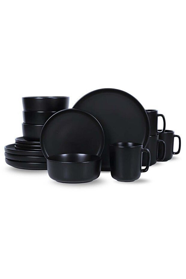 16-Piece Stoneware Dinner Set - Serves 4 (Black)
