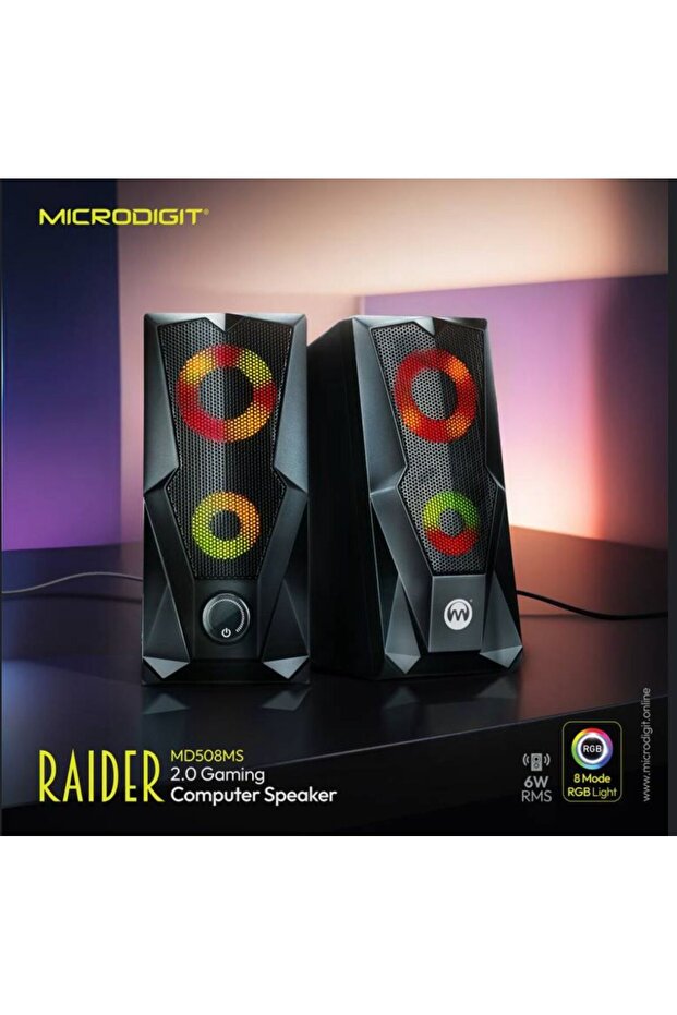 سماعات كمبيوتر RAIDER للألعاب - نظام صوت 2.0 ستيريو مع إضاءة RGB ديناميكية (MD508MS)