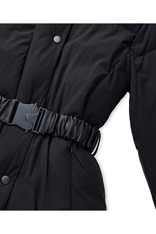 Deri görünümlü elastik kuşaklı mont - 4