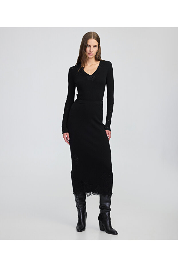 Dantel aplikeli triko etek - 2