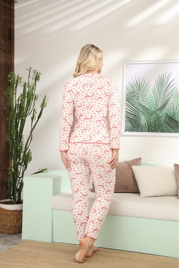 Interlock Moon and Bow Patterned Long Sleeve Pajama Set - 3