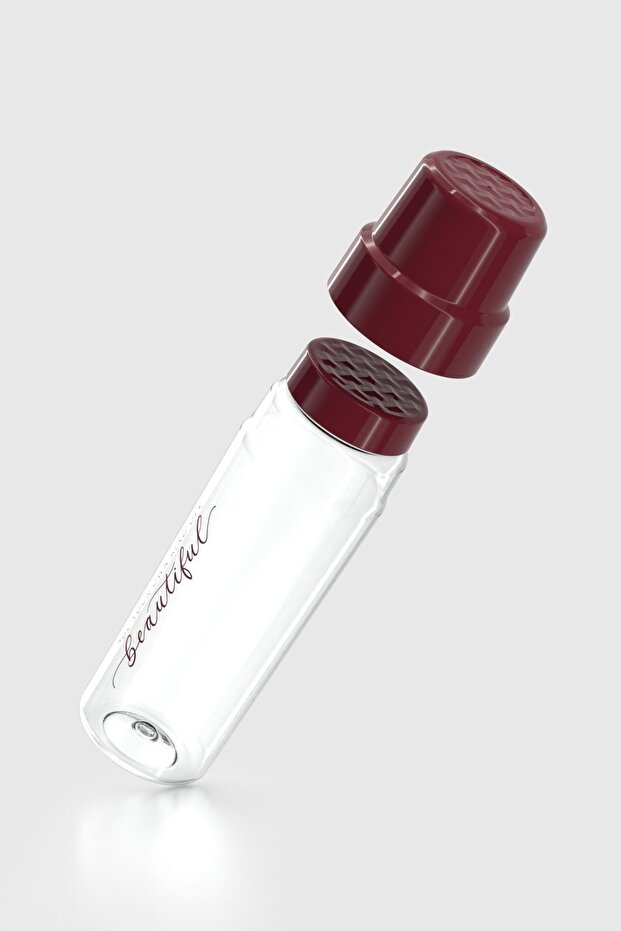 Nest Text Patterned 800 ml Tritan Flask with Glass 912085 Claret Red - 2