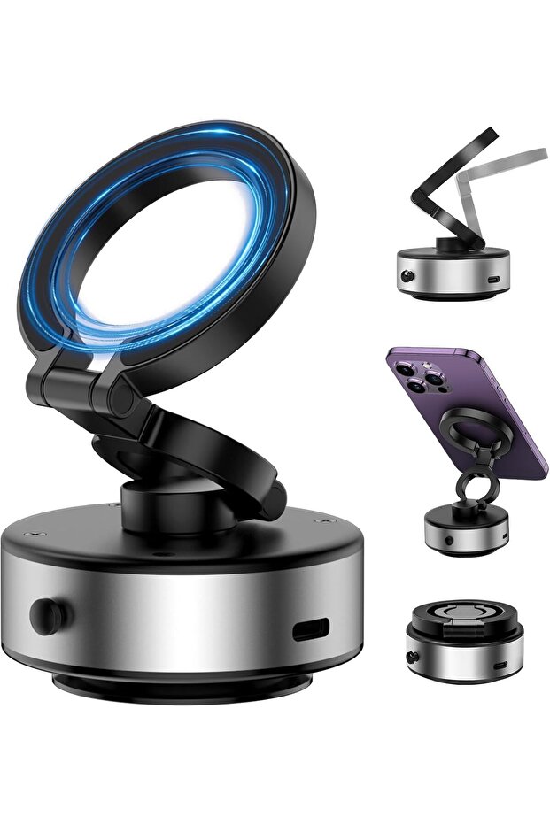 Electric Vacuum Magnetic Suction Phone Mount, 360 Rotatable Car Magnetic Phone Holder (Silver Upgrad