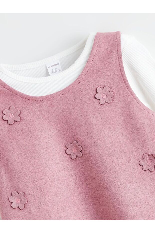 LCW Kids Bisiklet Yaka Çiçekli Kız Çocuk Elbise ve Tişört - 2