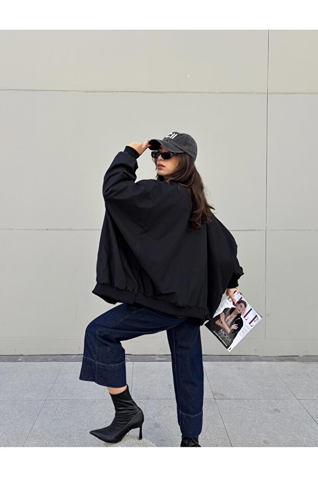 Oversized lined bember jacket black - 3