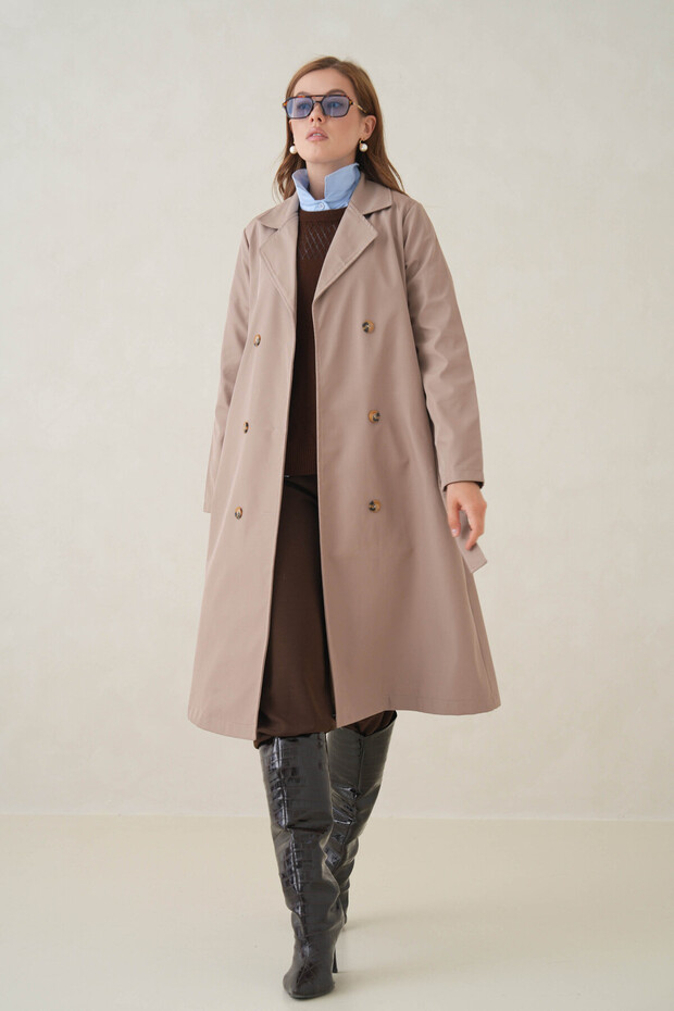 Noir Double-Breasted Belted Trench Coat – Dense Weaving and Comfortable Fabric Women's Trench Coat