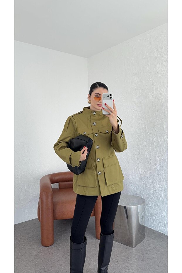 Stand Collar Khaki Jacket