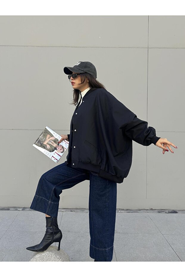 Oversized lined bember jacket black - 5