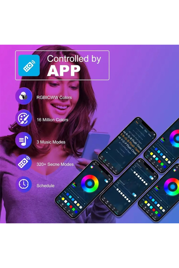 Smart Light Bars with 360° RGB LEDs, ambient light, Remote Control, Bluetooth, Light Shows - 7