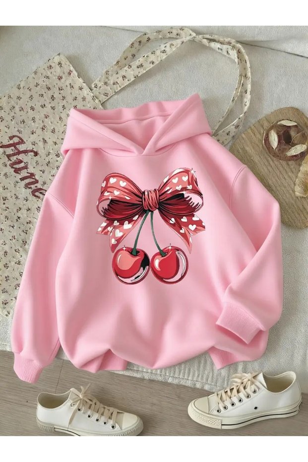 Cherry & Bow Printed Hooded Sweatshirt