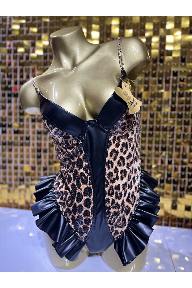 Deri Leopar Bodysuit - 1