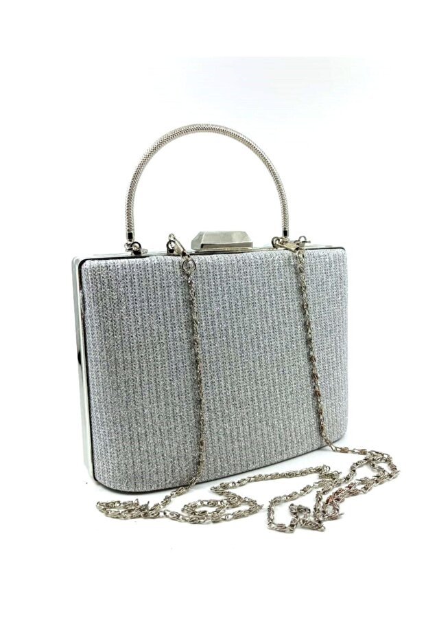 حقيبة سهرة تابلت فضية لامعة - 1