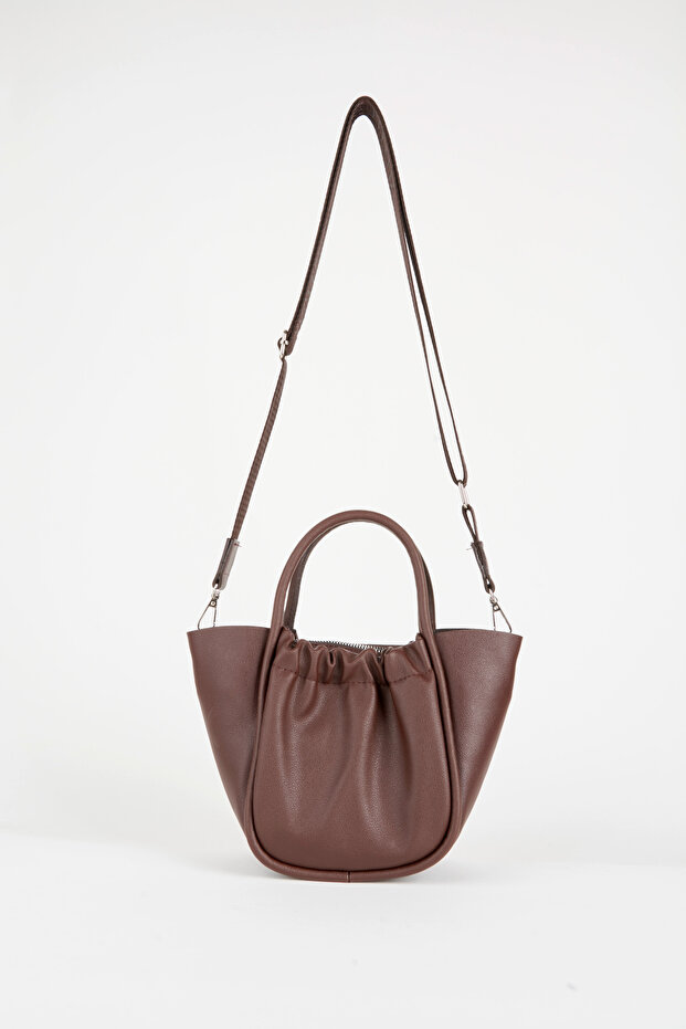 Women's Manolya Bitter Brown Medium Size Lined Snap Fastener and Zipper Closure Handbag and Shoulder Bag