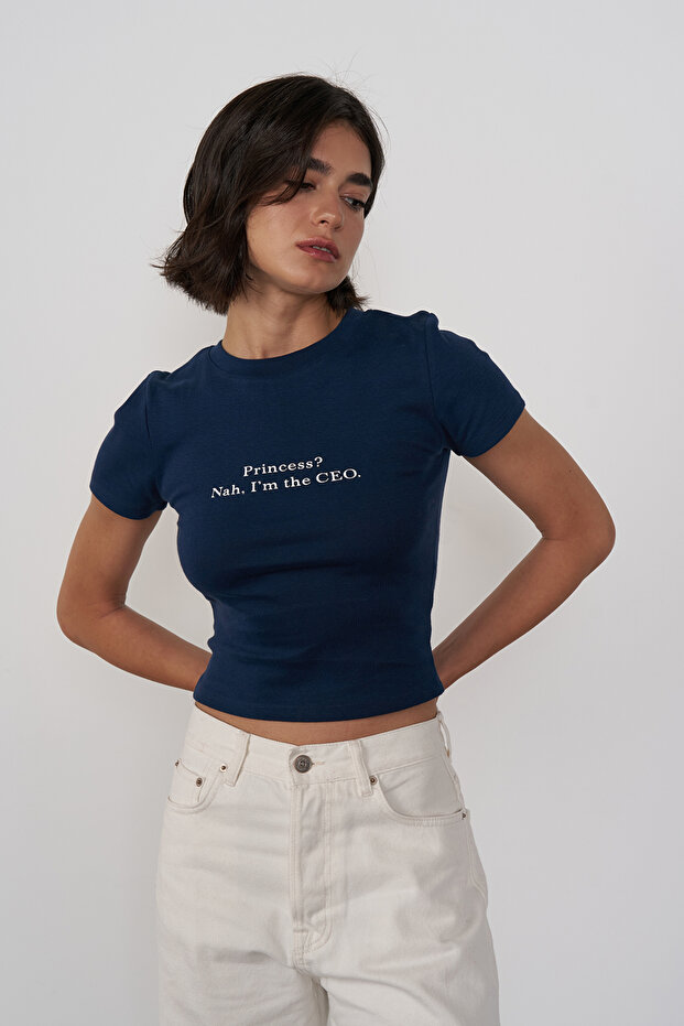 Baskılı Crop Tshirt - 1