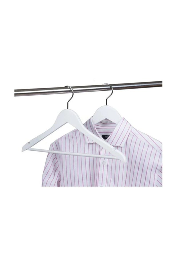 12 Wooden Look Plastic Clothes and Clothes Hangers White