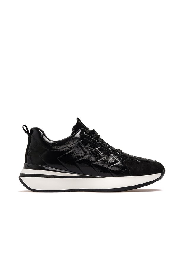 Men's Leather Casual Daily Shoes 25K Ykö-22364 m Black Wrinkled Patent Leather