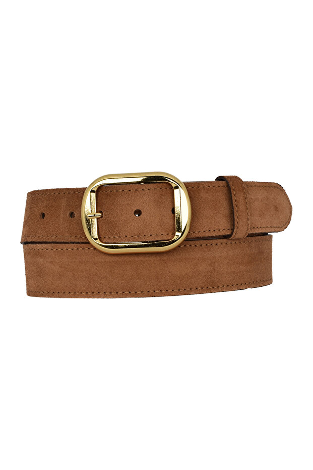 100% Genuine Leather, 4 cm Cinnamon Suede Women's Belt with Gold Buckle; Jeans, Sports Belt=Suede.44.Tarçin