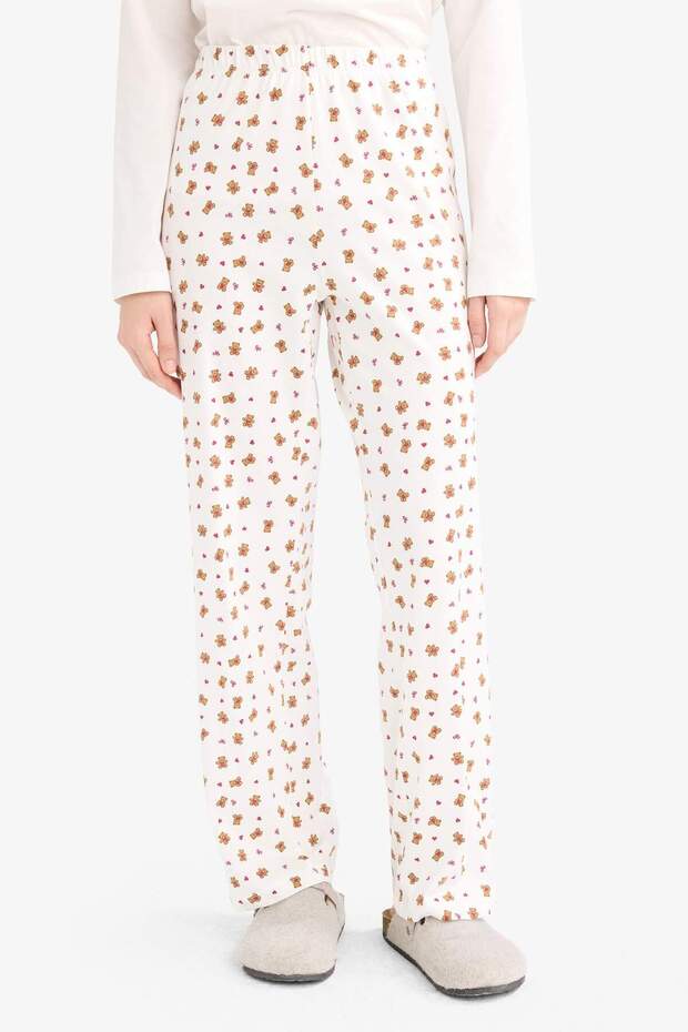 Pijama Takımı Regular Fit Baskılı Uzun Kollu Üst Desenli Uzun Alt-Fall in Love G3349AX25AU - 5