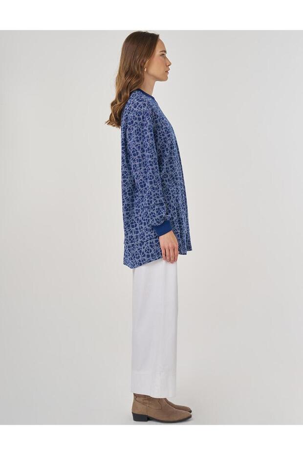 Patterned Viscose Sweatshirt Indigo - 6