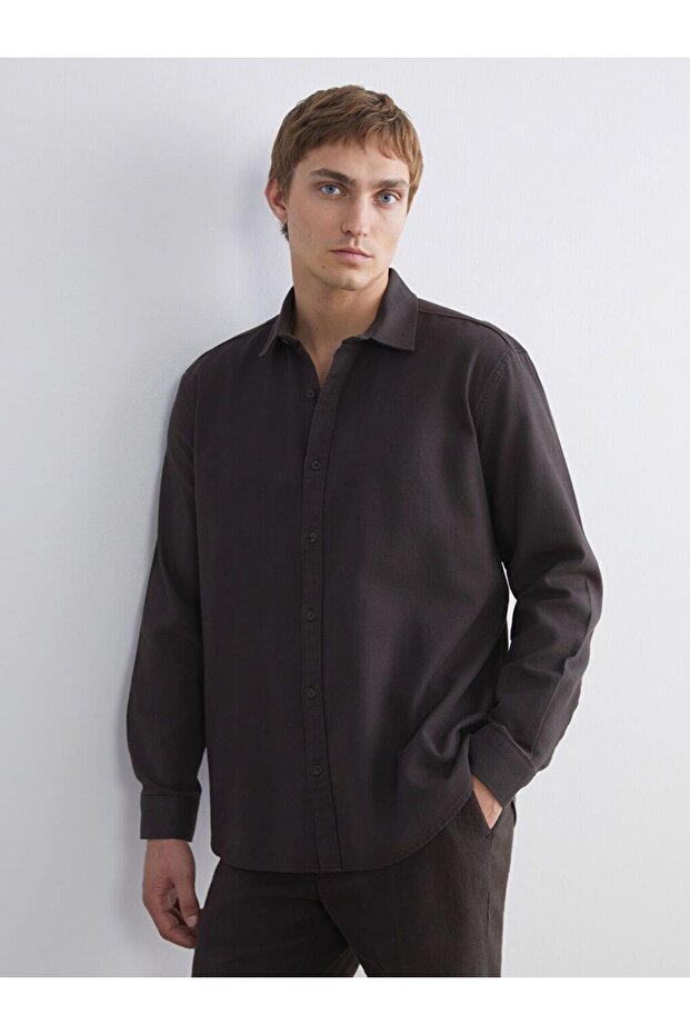Regular Fit Long Sleeve Dobby Men's Shirt