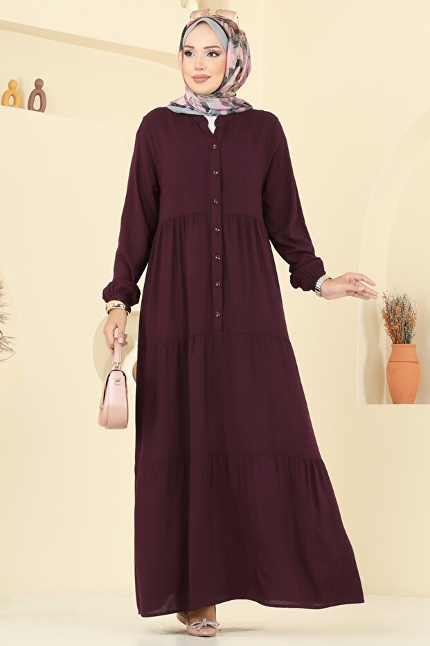 Önü Yarım Düğmeli Elbise 5010ERK1158-MS Mürdüm - 2