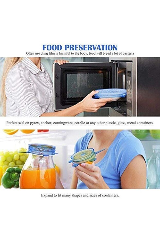 أغطية سيليكون قابلة للتمدد - عبوة من 6 قطع - أغطية قابلة للتمدد متعددة الأحجام - 2