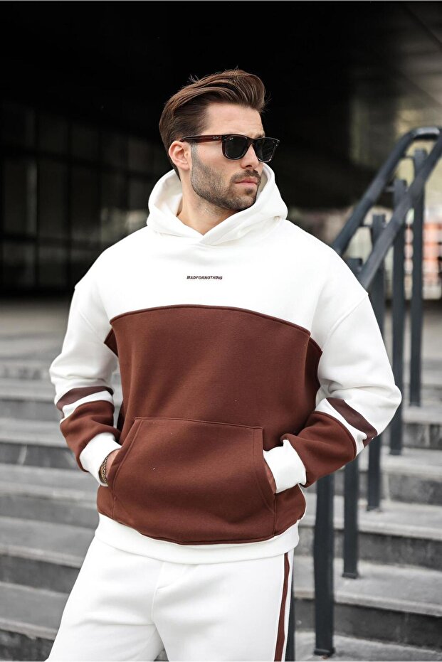 Ekru Alt Üst Kapüşonlu Eşofman Takımı E7340 - 2