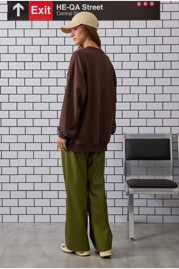 Nakışlı Sweatshirt Acı Kahve - 5