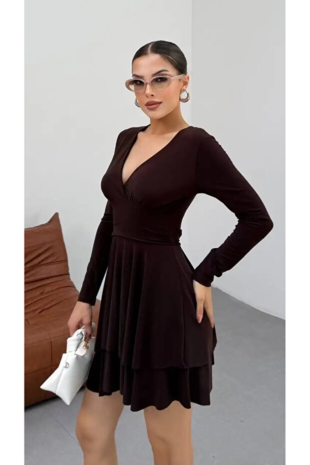 KRUVAZE YAKA CIFT KAT ELBISE - 4