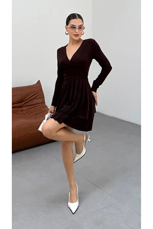 KRUVAZE YAKA CIFT KAT ELBISE - 3