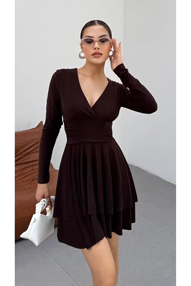 KRUVAZE YAKA CIFT KAT ELBISE - 6