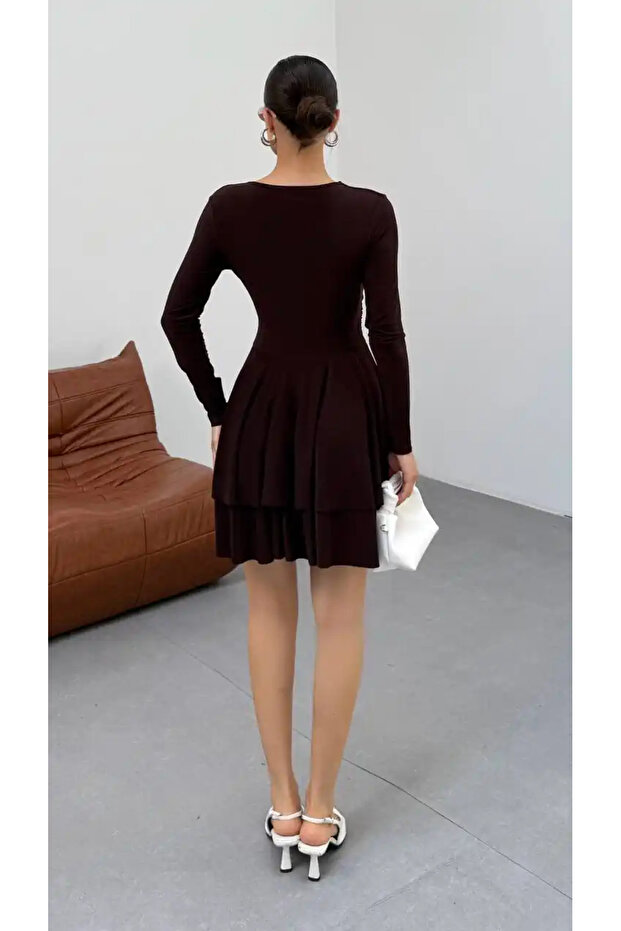 KRUVAZE YAKA CIFT KAT ELBISE - 5