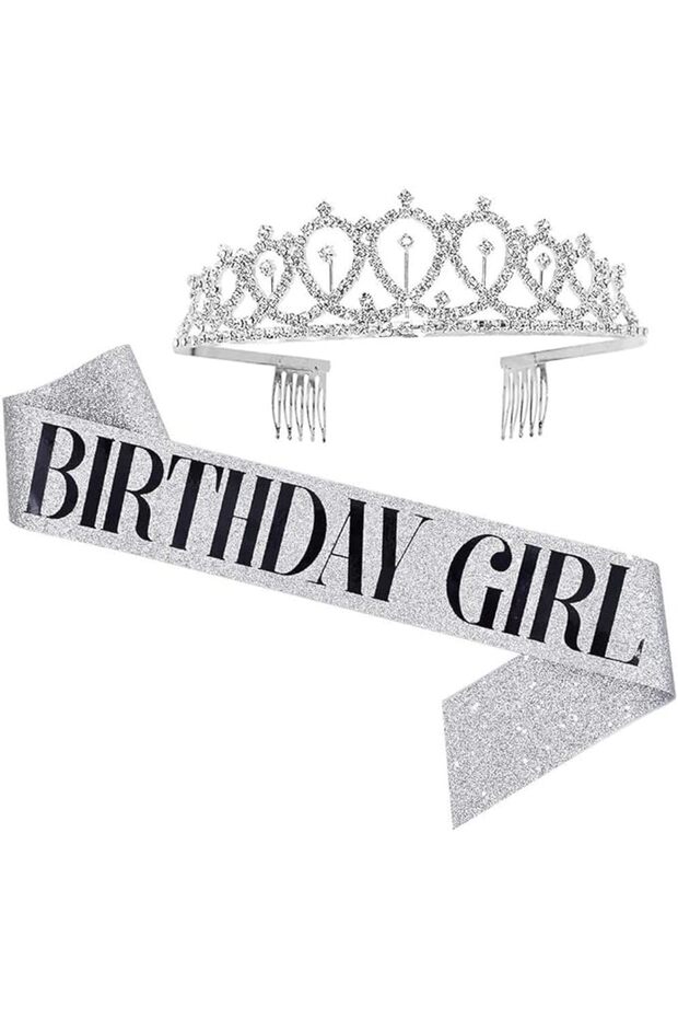 Birthday Sash Tiara Crown Headband for Girls Women Birthday Party Supplies, A10