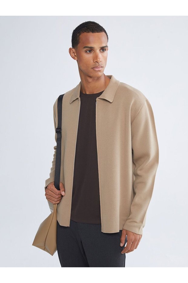 Lcw Vision Polo Collar Men's Knitwear Cardigan